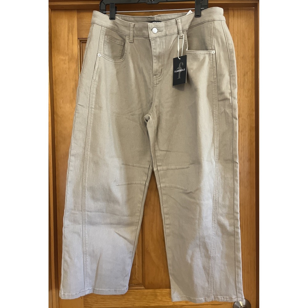 Flamingals Women's Tan Crop Jeans Barrel Leg Sz 3XL